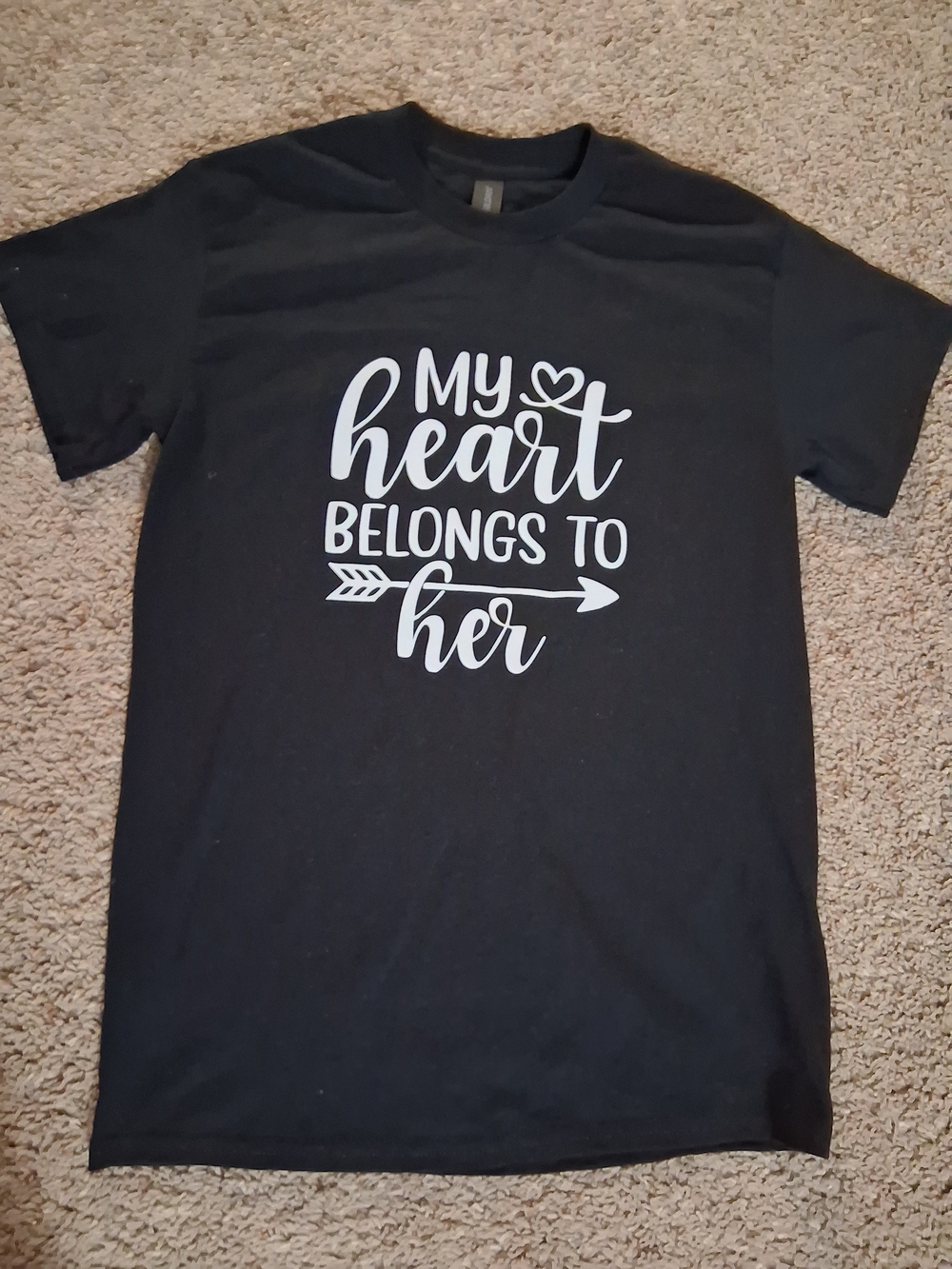 Gildan Black Short Sleeve Tee 'My Heart Belongs to Her' Graphic For Man Size S